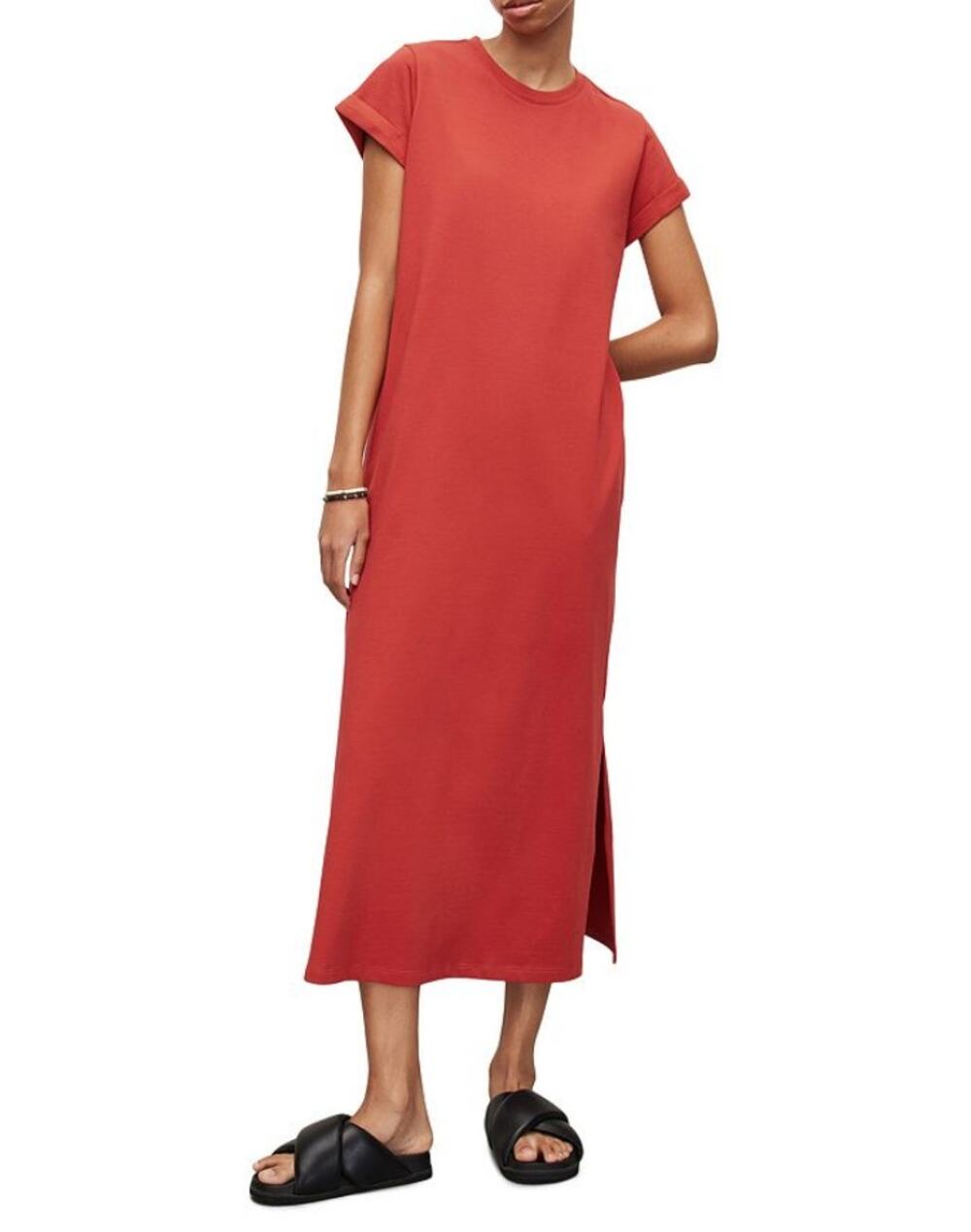 ALLSAINTS Anna Short-Sleeve Cotton Maxi Dress in Red Clay Size 0